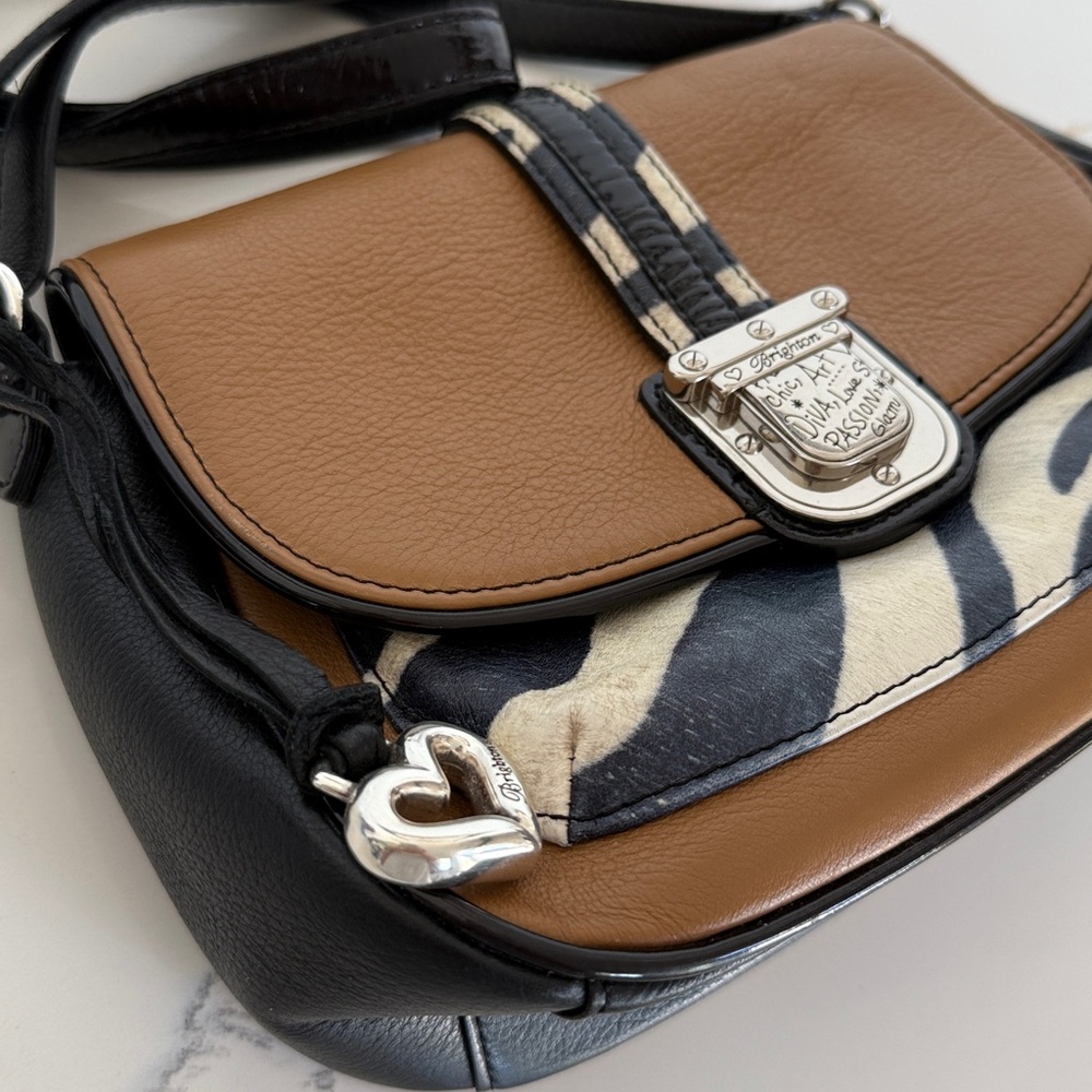 BRIGHTON TAN LEATHER ZEBRA PRINT DIVA LOVE PASSION GLAM CROSSBODY BAG - Picture 3 of 12
